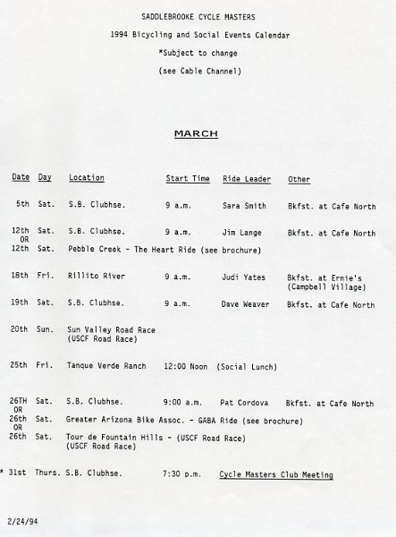 Ride - Mar 1994 - Schedule